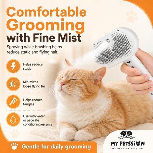 3-in-1 Pet Spray Grooming Brush for Cats, Dogs & Small Pets