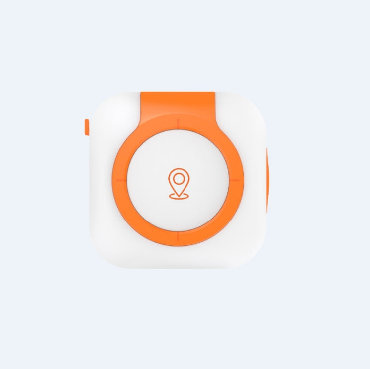 White and orange device with a location icon on a light gray background