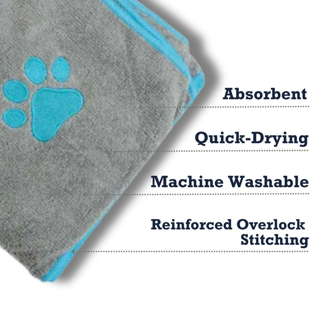 Gray Microfiber Dog Bath Towel, 48 x 22 in