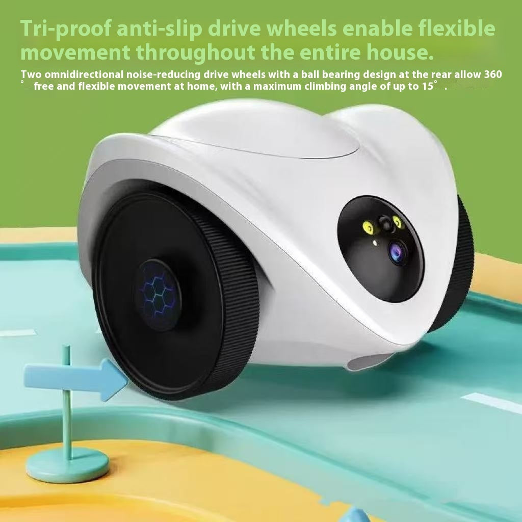 White and black sliding drive wheel with camera on a colorful background