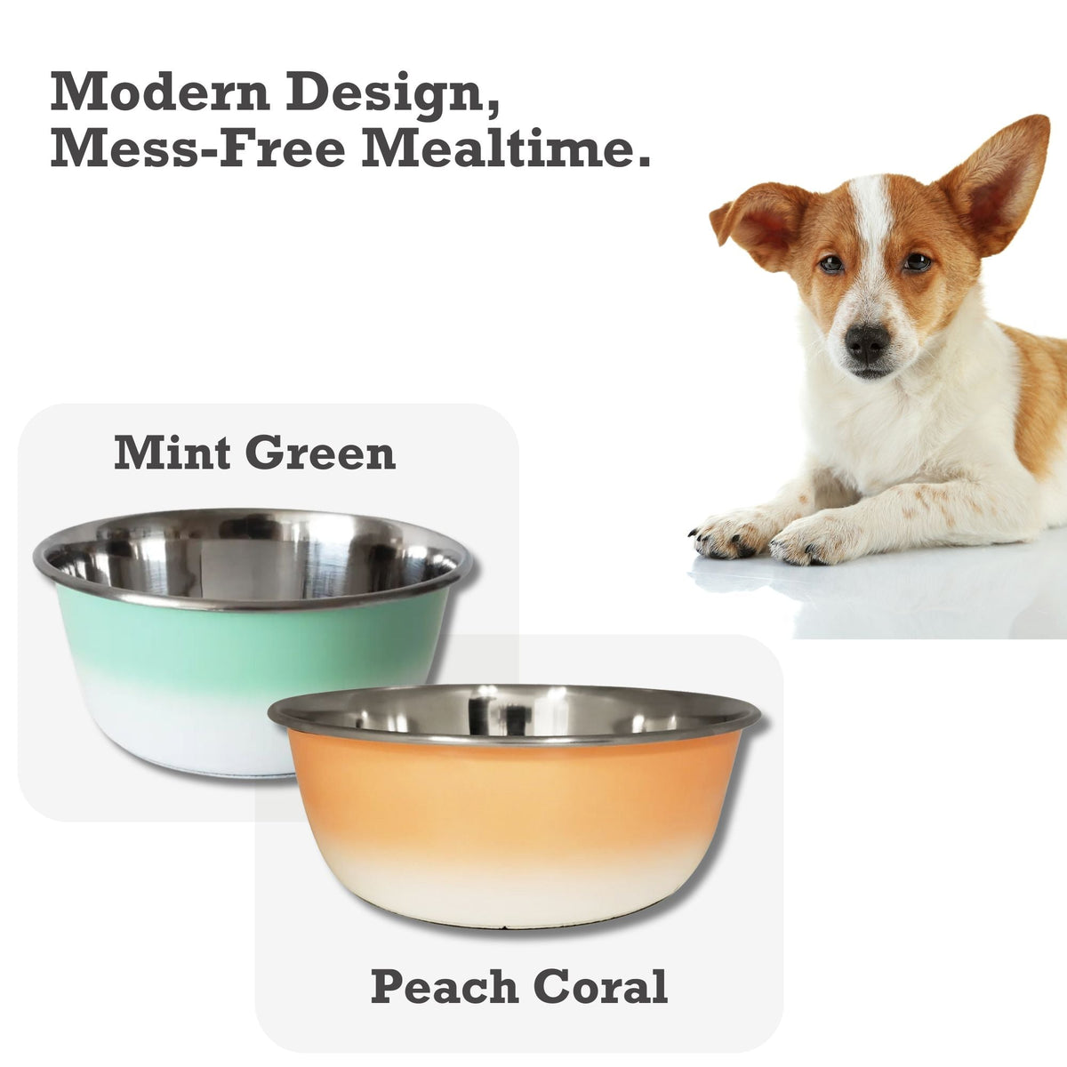 Peach Coral Deep Stainless Steel Dog Bowl