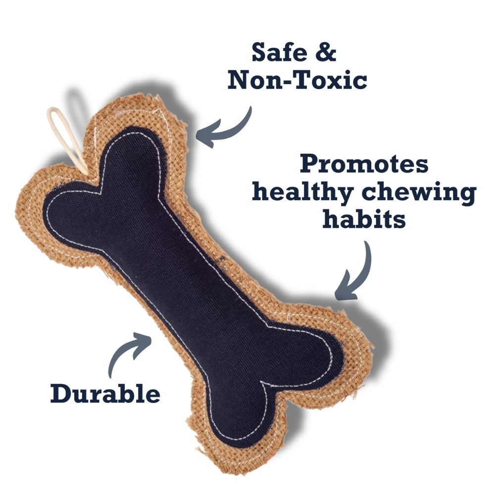 Jean Leather & Jute Bone Pillow Dog Toy, 9 in