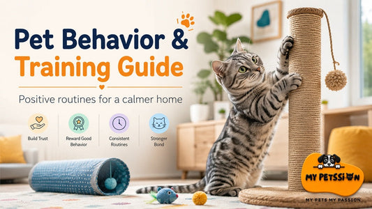 Pet behavior and positive training guide banner – dog and cat training tips for better behavior by My Petssion