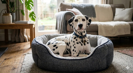 White orthopedic dog bed with memory foam support for large dogs