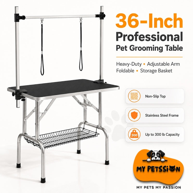 36-Inch Professional Dog Grooming Table – Heavy Duty, Adjustable & Foldable