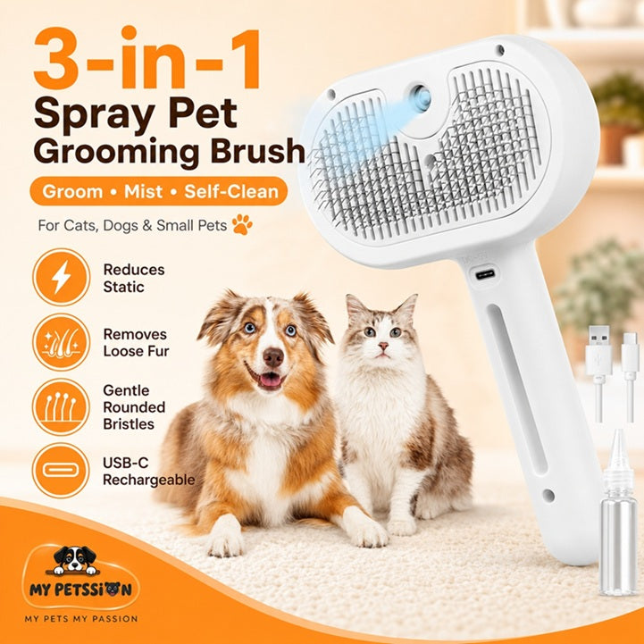 3-in-1 Pet Spray Grooming Brush for Cats, Dogs & Small Pets