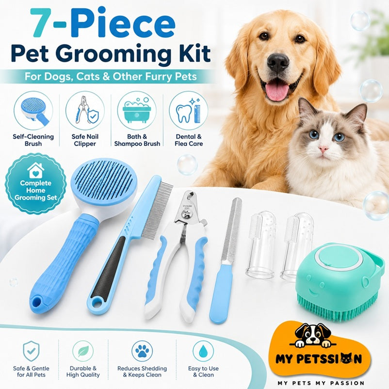 Complete Dog Grooming Kit (7 Pieces) | Brush, Clippers & More
