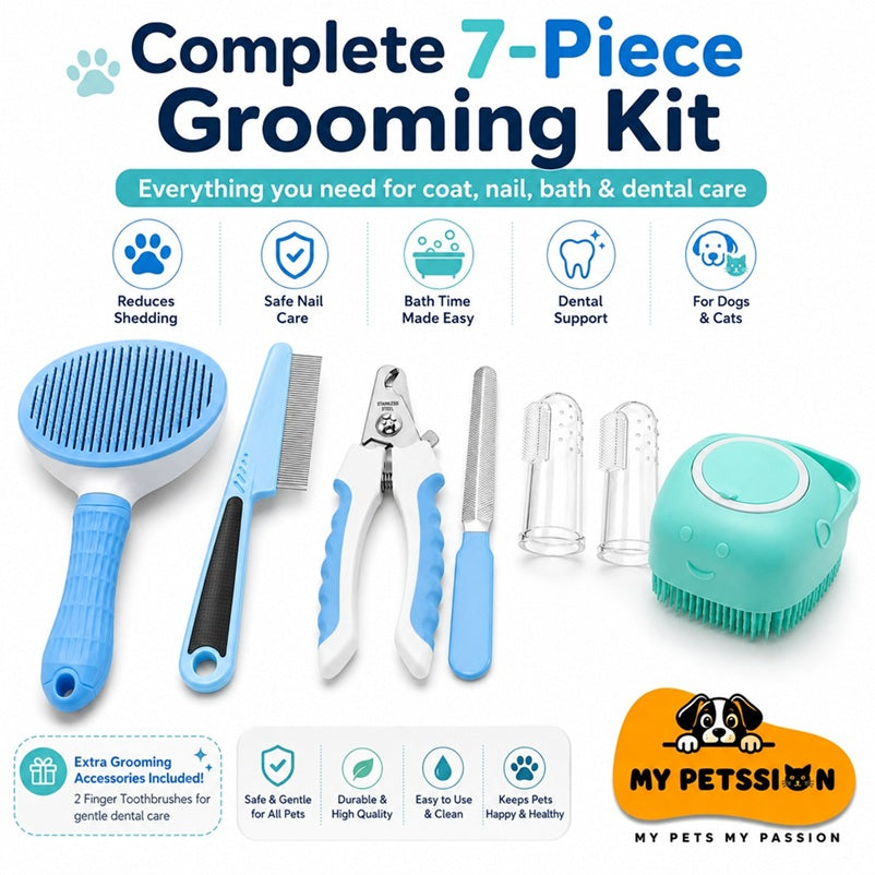 Complete Dog Grooming Kit (7 Pieces) | Brush, Clippers & More