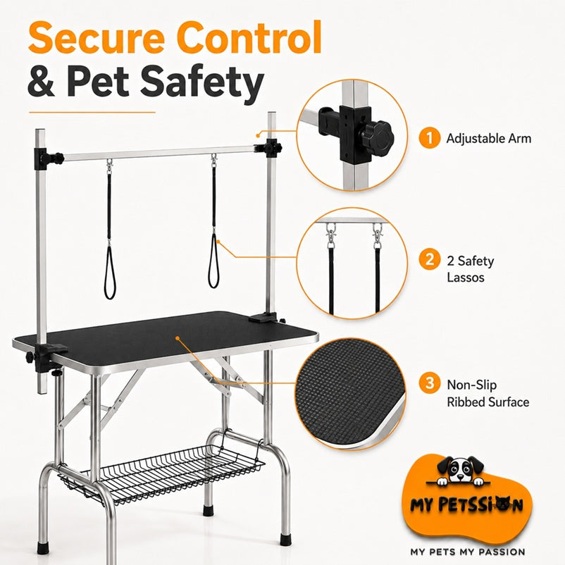 36-Inch Professional Dog Grooming Table – Heavy Duty, Adjustable & Foldable