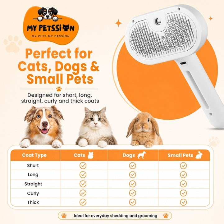 3-in-1 Pet Spray Grooming Brush for Cats, Dogs & Small Pets