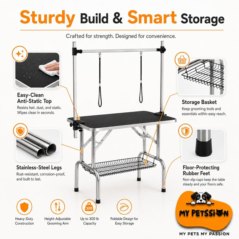 36-Inch Professional Dog Grooming Table – Heavy Duty, Adjustable & Foldable
