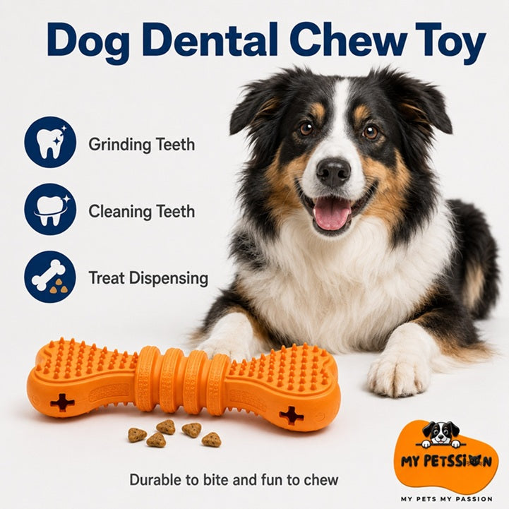Dog Dental Chew Toy – Treat Dispensing Teeth Cleaning Bone for Dogs & Puppies