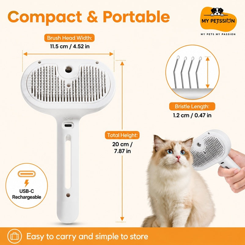 3-in-1 Pet Spray Grooming Brush for Cats, Dogs & Small Pets