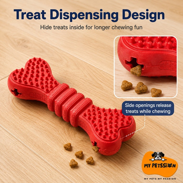 Dog Dental Chew Toy – Treat Dispensing Teeth Cleaning Bone for Dogs & Puppies