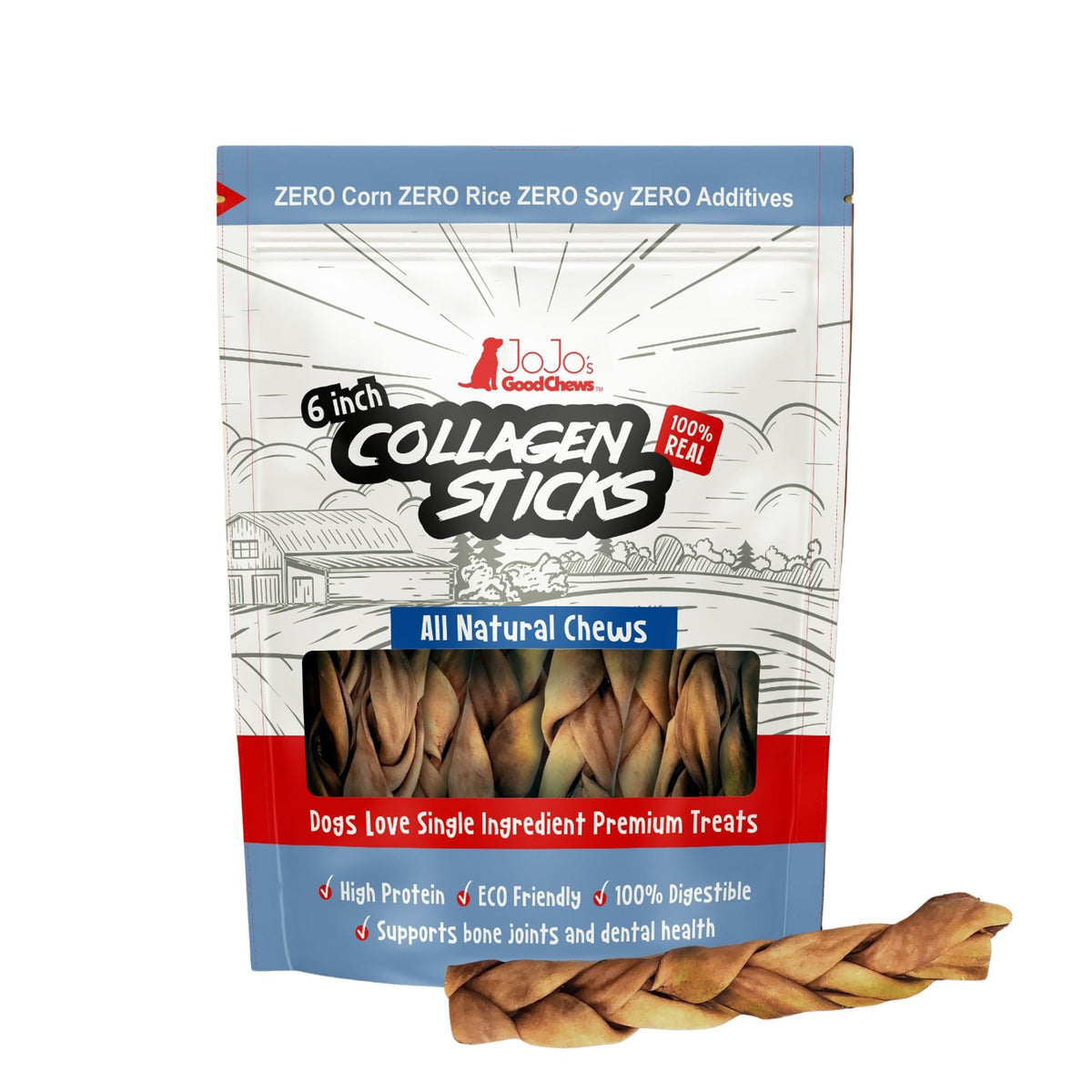 6-Inch Braided Beef Collagen Sticks, 4-Pack