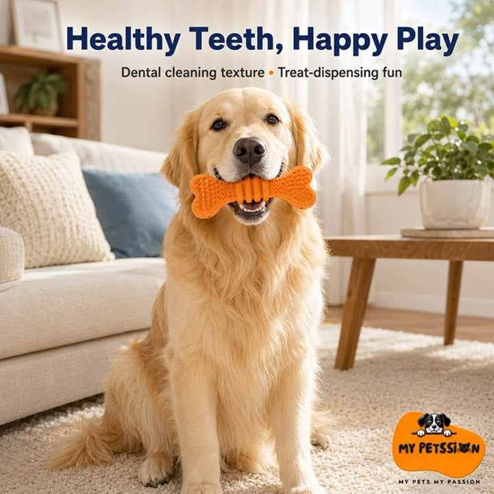 Dog Dental Chew Toy – Treat Dispensing Teeth Cleaning Bone for Dogs & Puppies