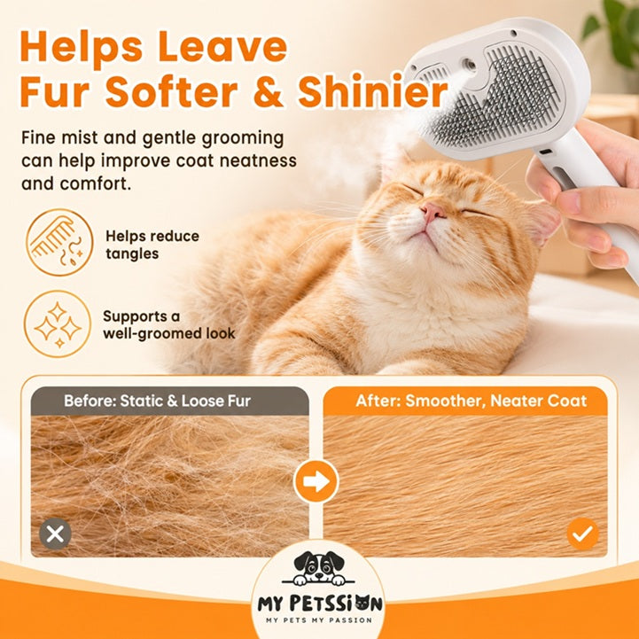 3-in-1 Pet Spray Grooming Brush for Cats, Dogs & Small Pets