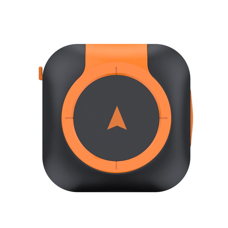 Black and orange device with a central logo on a white background