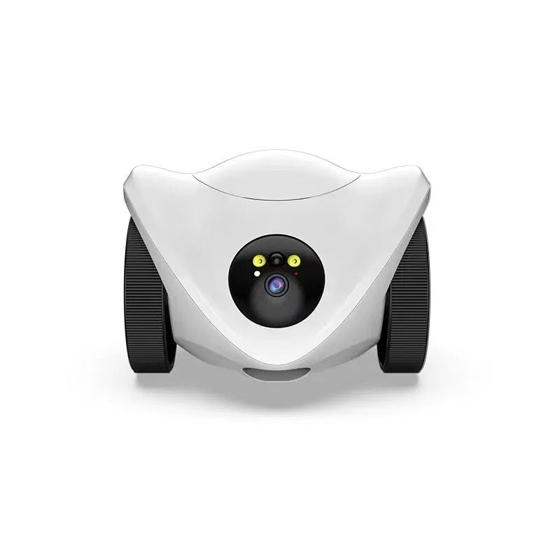 White robot for pets with black wheels on a white background