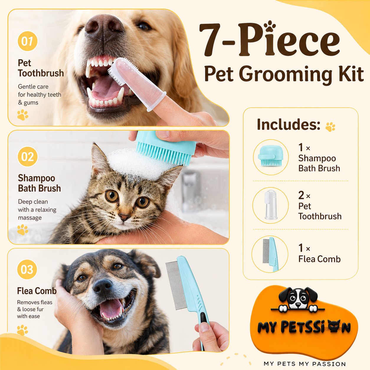 Complete Dog Grooming Kit (7 Pieces) | Brush, Clippers & More