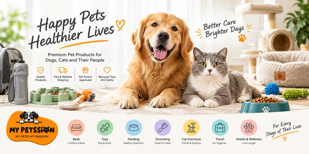 My Petssion premium pet products for dogs and cats featuring pet beds, toys, feeding, grooming, cat furniture, travel, and health and wellness essentials for happy, healthy pets.