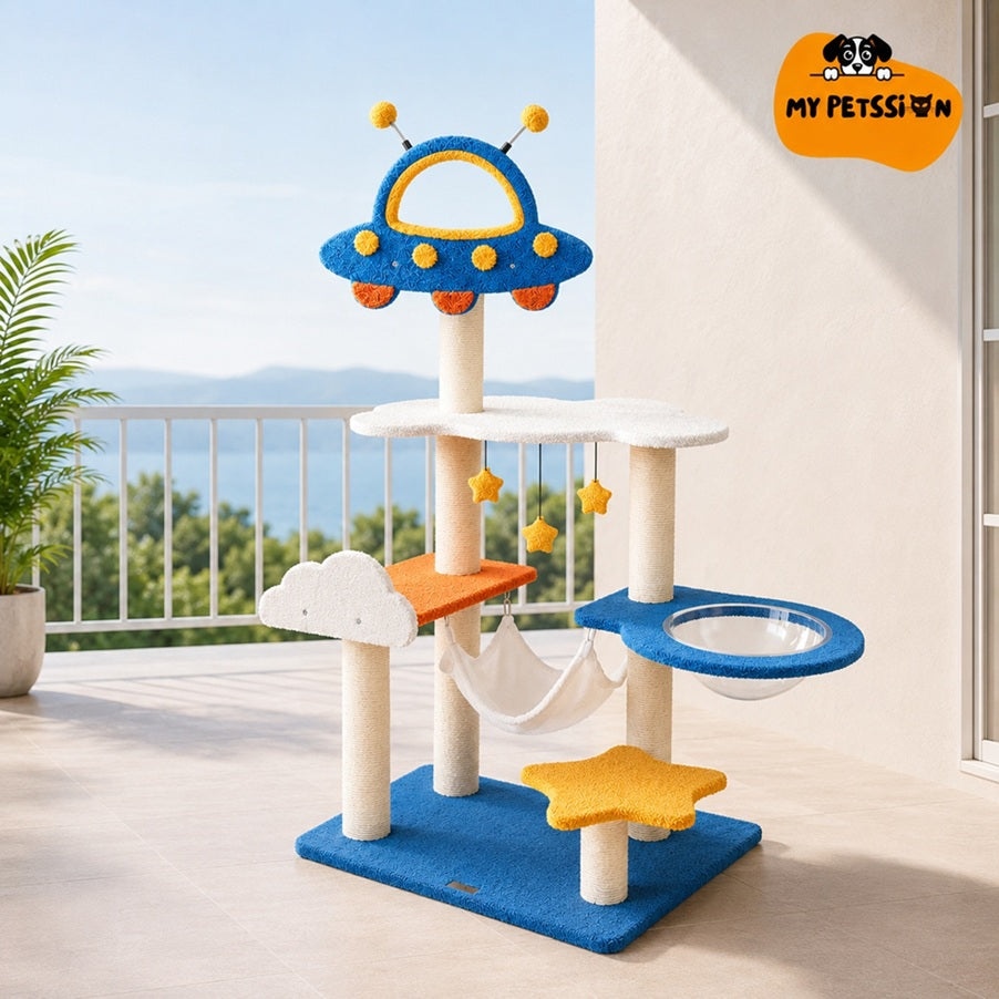 49-Inch Space-Themed Cat Tree with UFO Top Perch & Scratching Posts