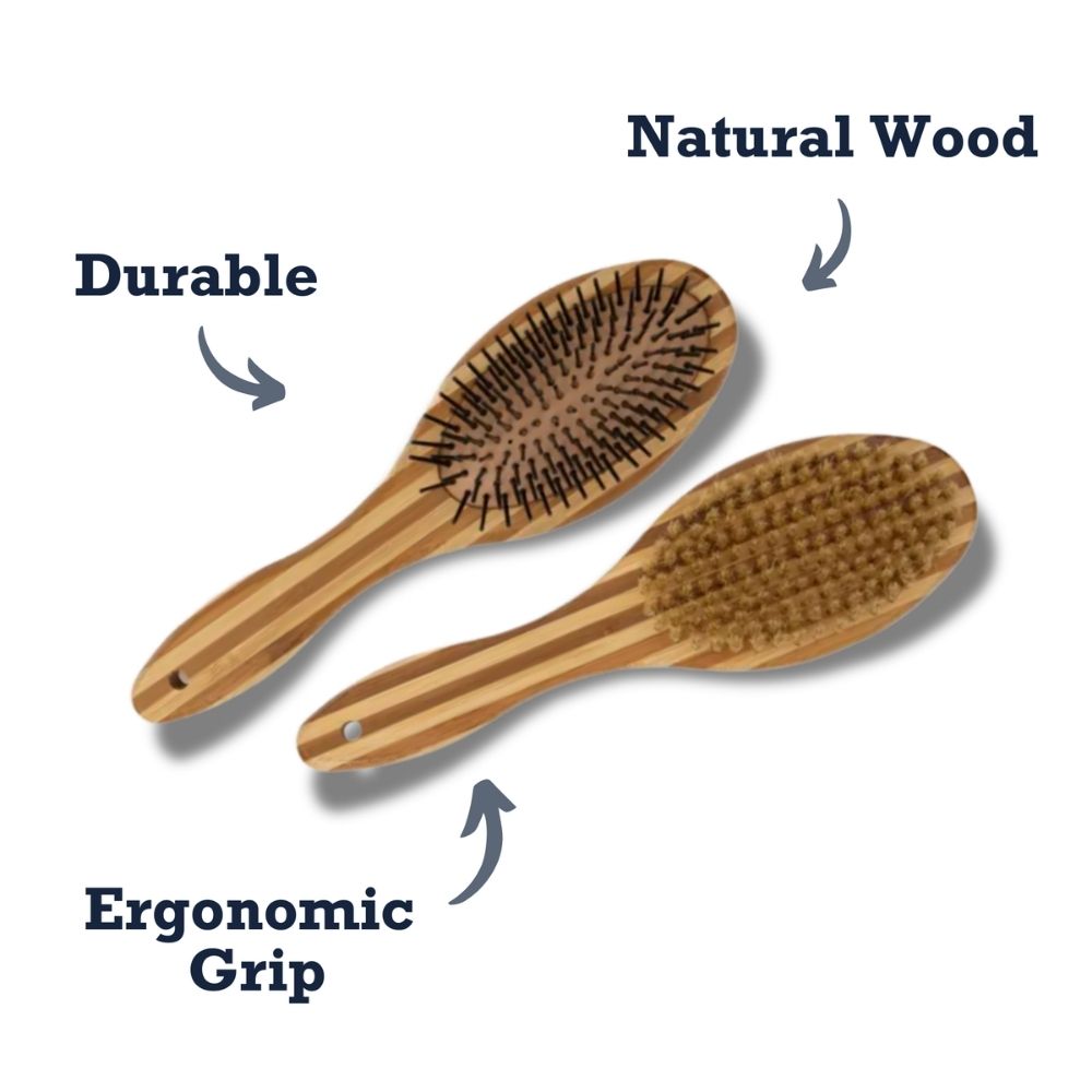 Dual-Sided Natural Wood Dog Brush