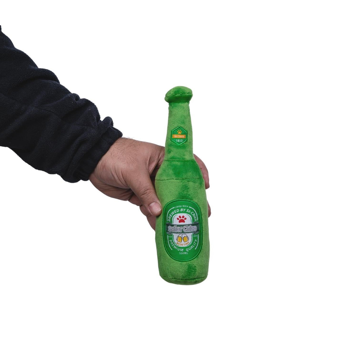 Beer Bottle & Cheers Glass Plush Dog Toy Set