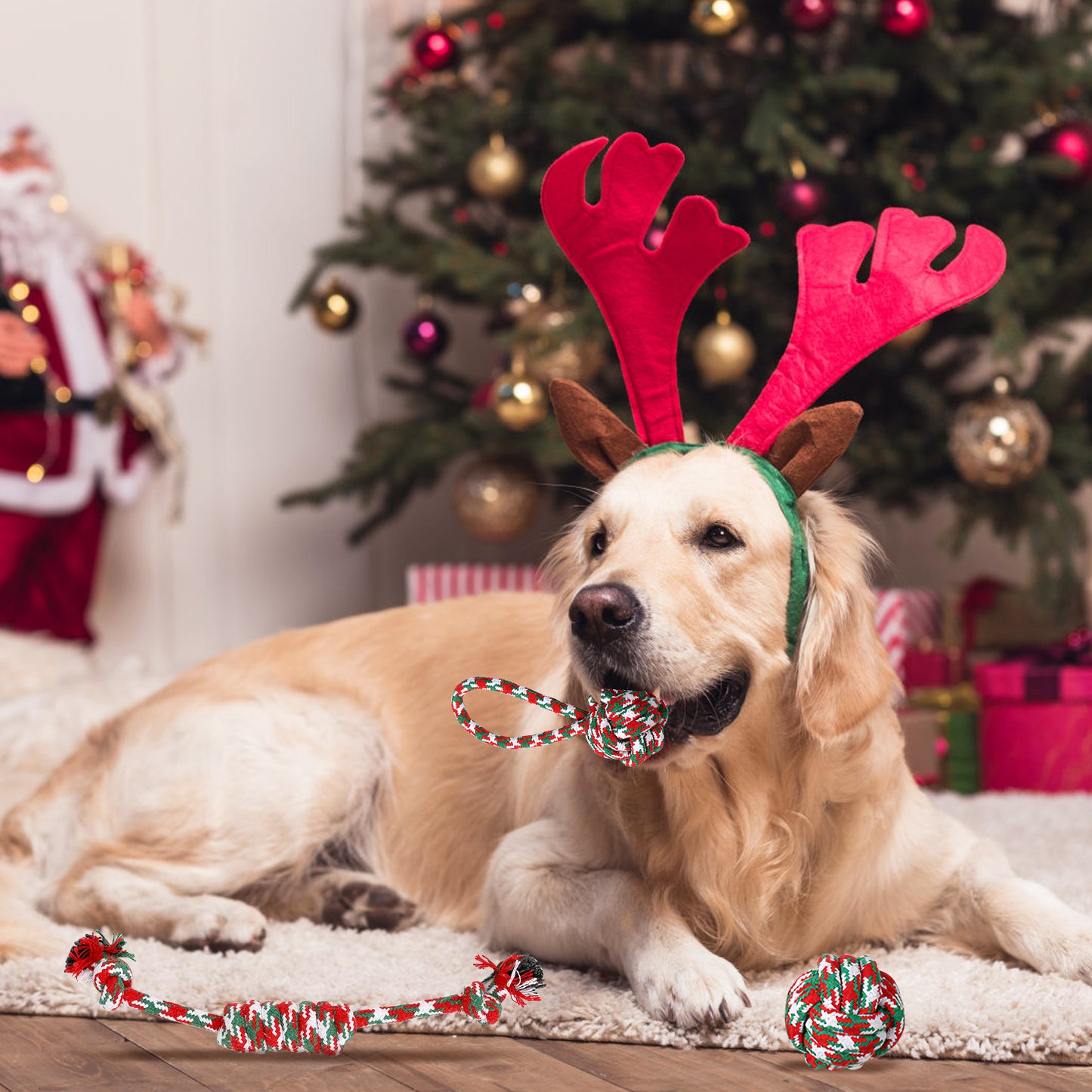 Set Of 5Pcs Christmas Dog Rope Chew Toys Dog Interactive Toys Set For Puppy Small Medium Aggressive Chewers Dogs Training Teething Playing