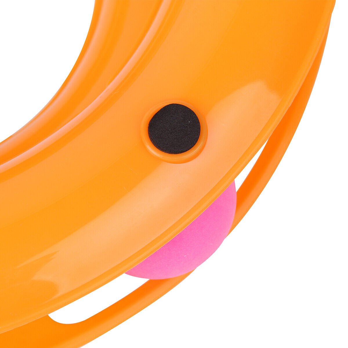 Orange 3-layer cat track toy with rolling balls, interactive puzzle design for cats