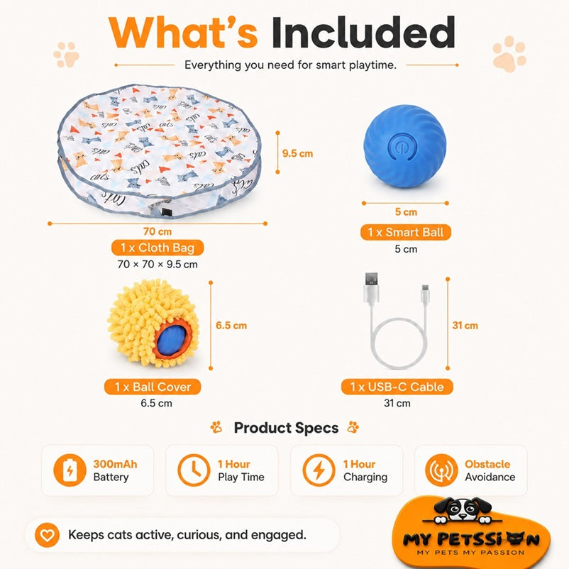 Product list with dimensions and features of cat toys and accessories on a white background.