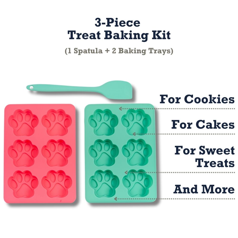 3-Piece Silicone Dog Treat Baking Kit with Paw Trays