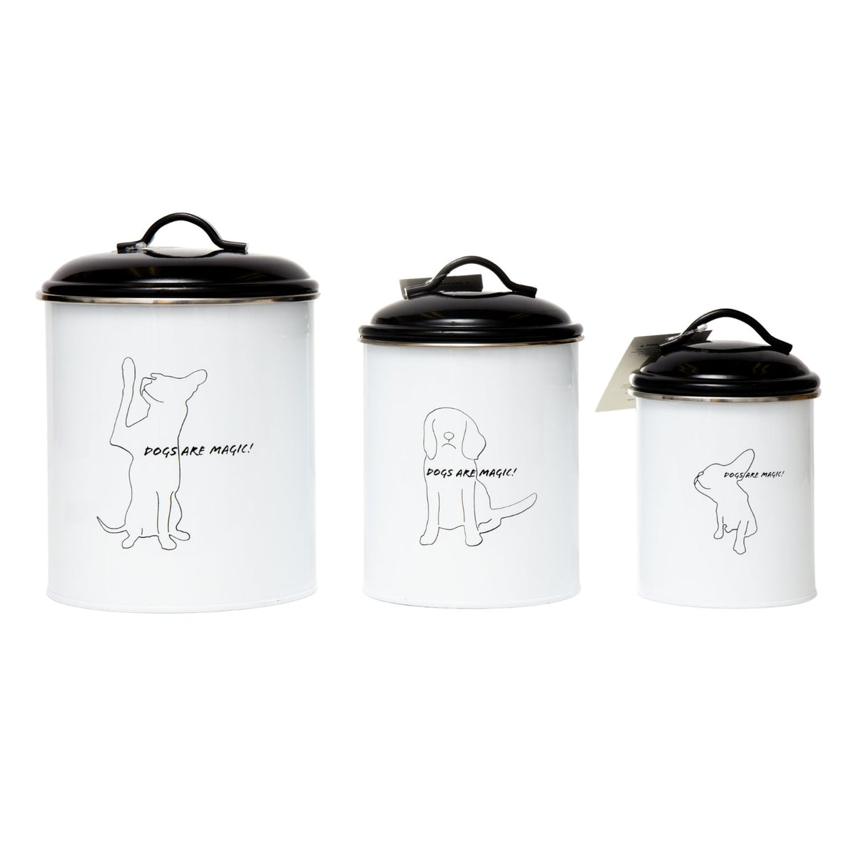 Black & White Pet Treat Storage Canisters, Set of 3