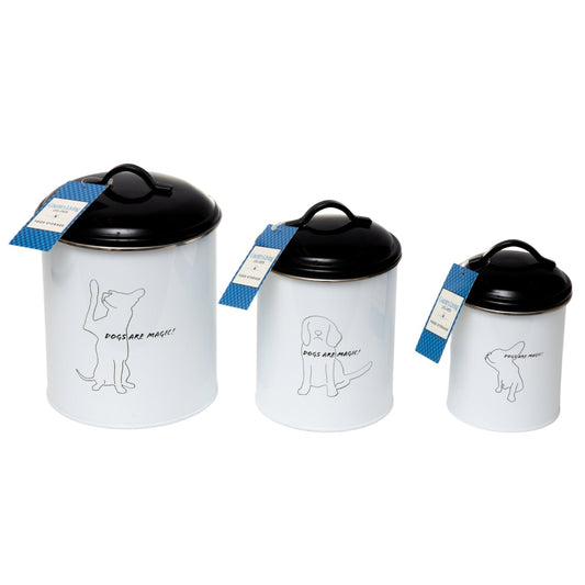 Black & White Pet Treat Storage Canisters, Set of 3