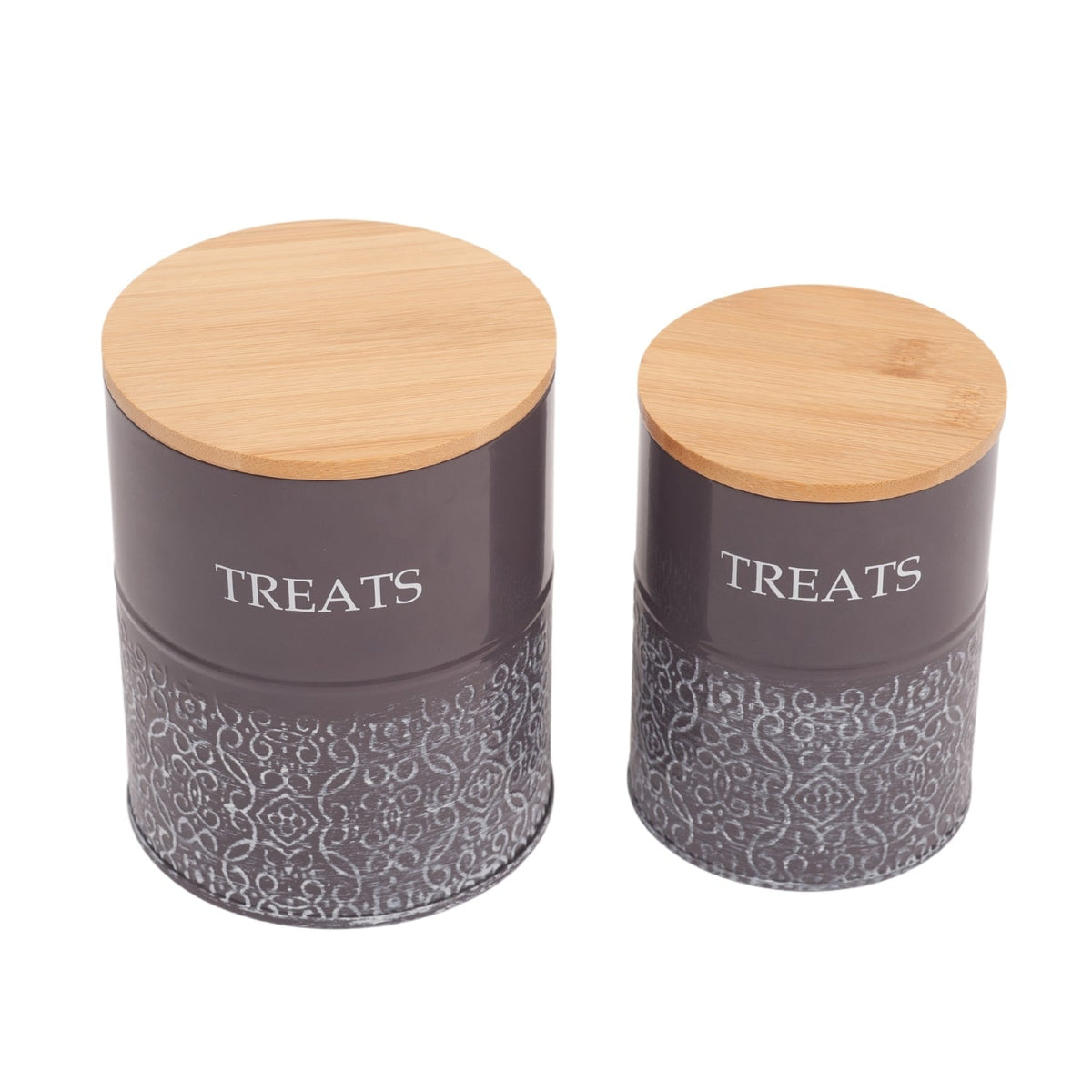 Volcanic Gray Treat Canisters with Bamboo Lids, Set of 2