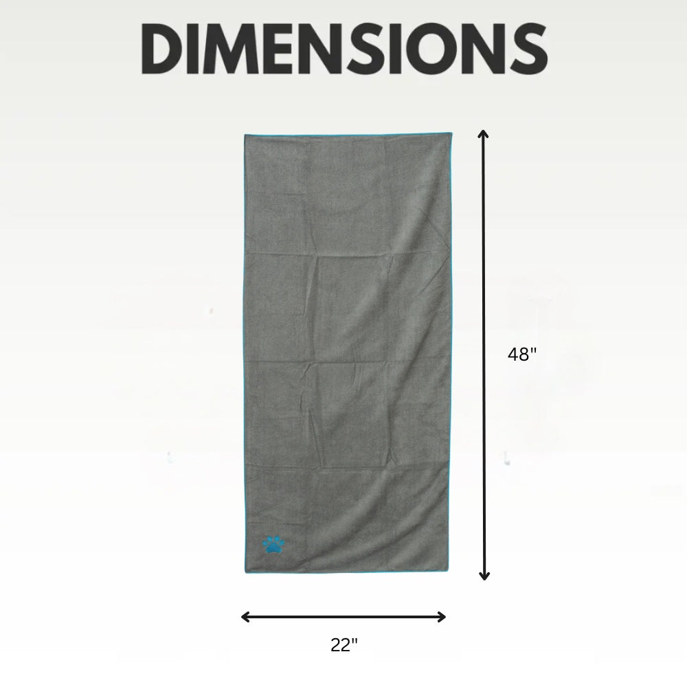 Gray Microfiber Dog Bath Towel, 48 x 22 in