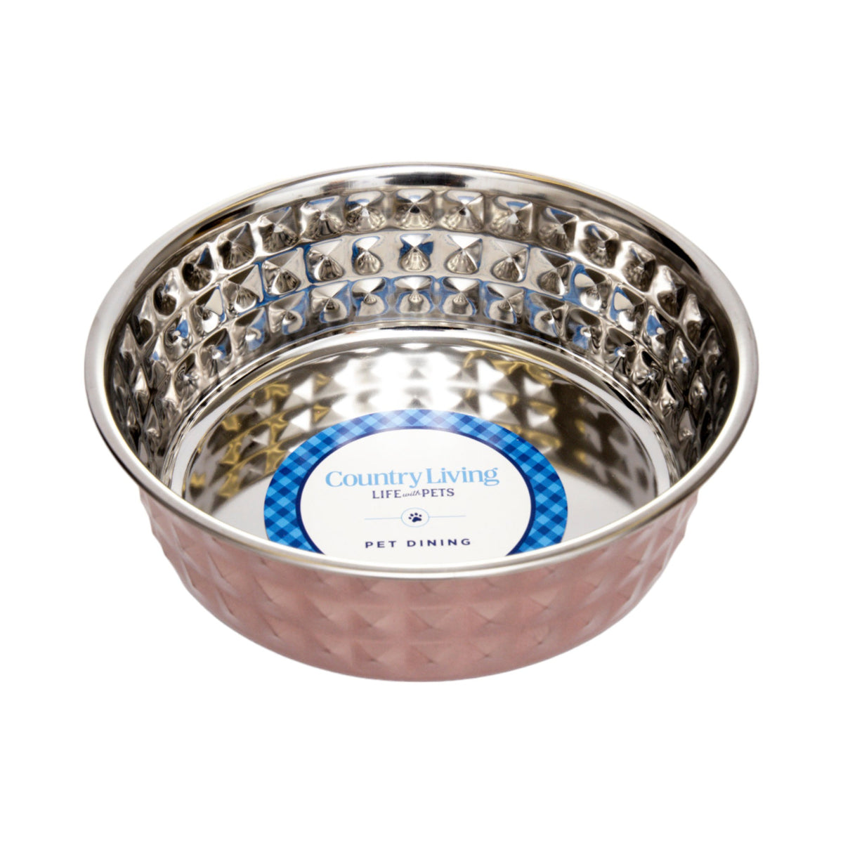 Rose Quartz Hammered Steel Dog Bowls, 64 oz, Set of 2