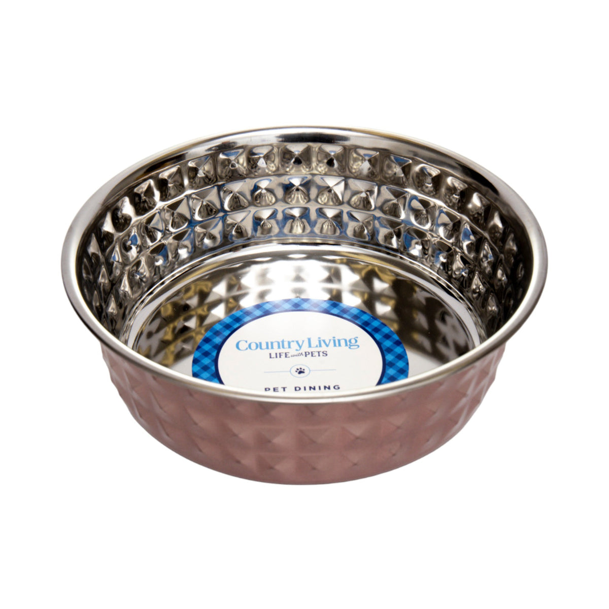Rose Quartz Hammered Steel Dog Bowls, 64 oz, Set of 2