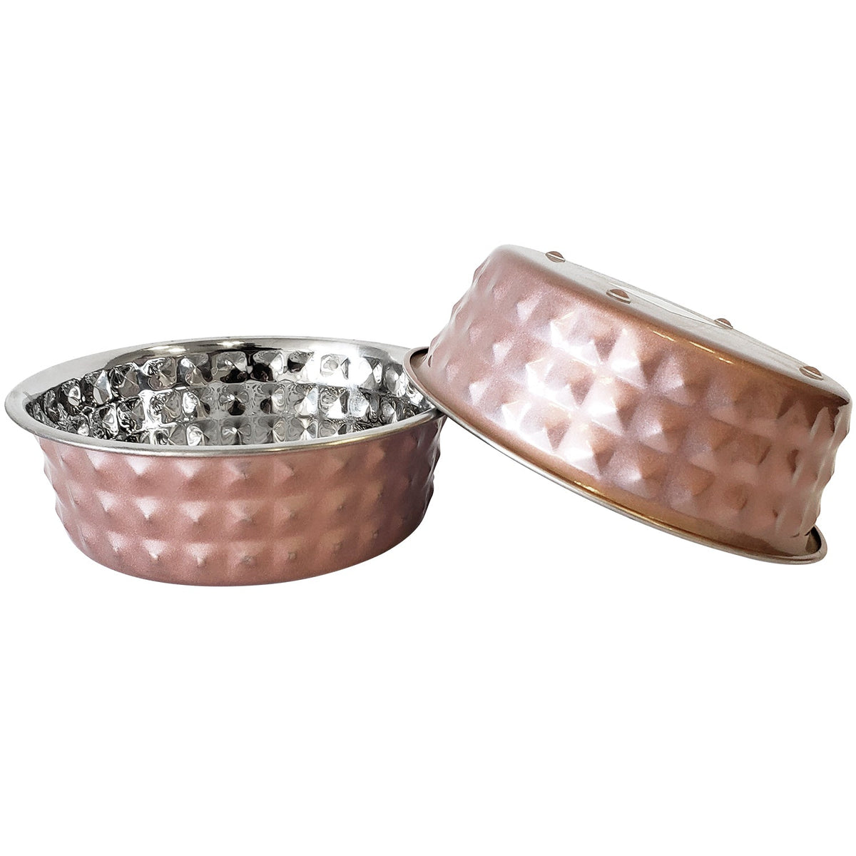 Rose Quartz Hammered Steel Dog Bowls, 64 oz, Set of 2