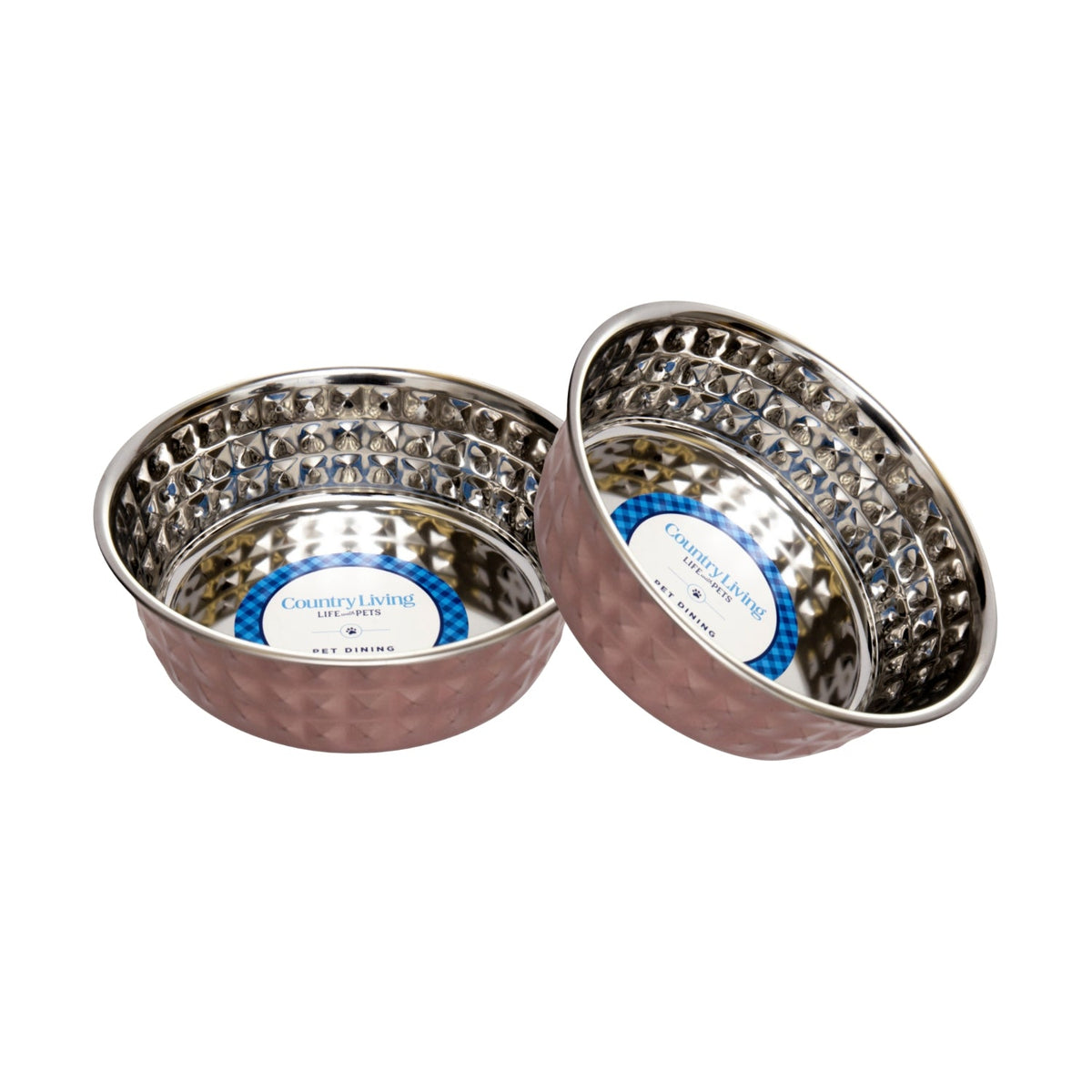 Rose Quartz Hammered Steel Dog Bowls, 64 oz, Set of 2