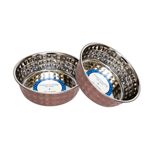 Rose Quartz Hammered Steel Dog Bowls, 64 oz, Set of 2