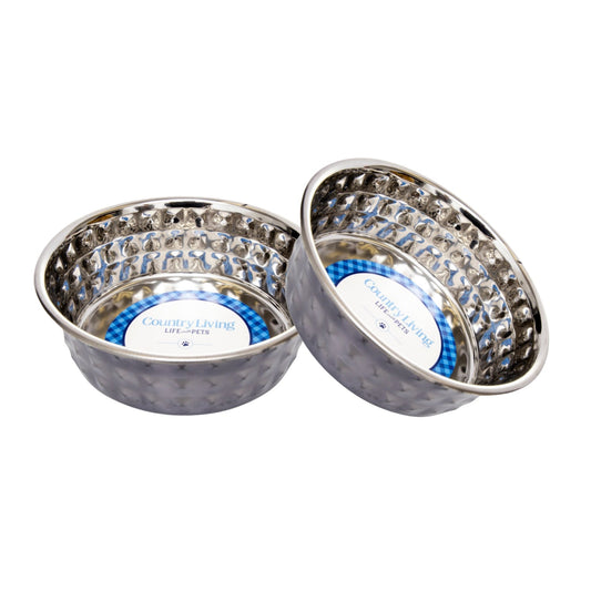 Black Pearl Hammered Steel Dog Bowls, Set of 2