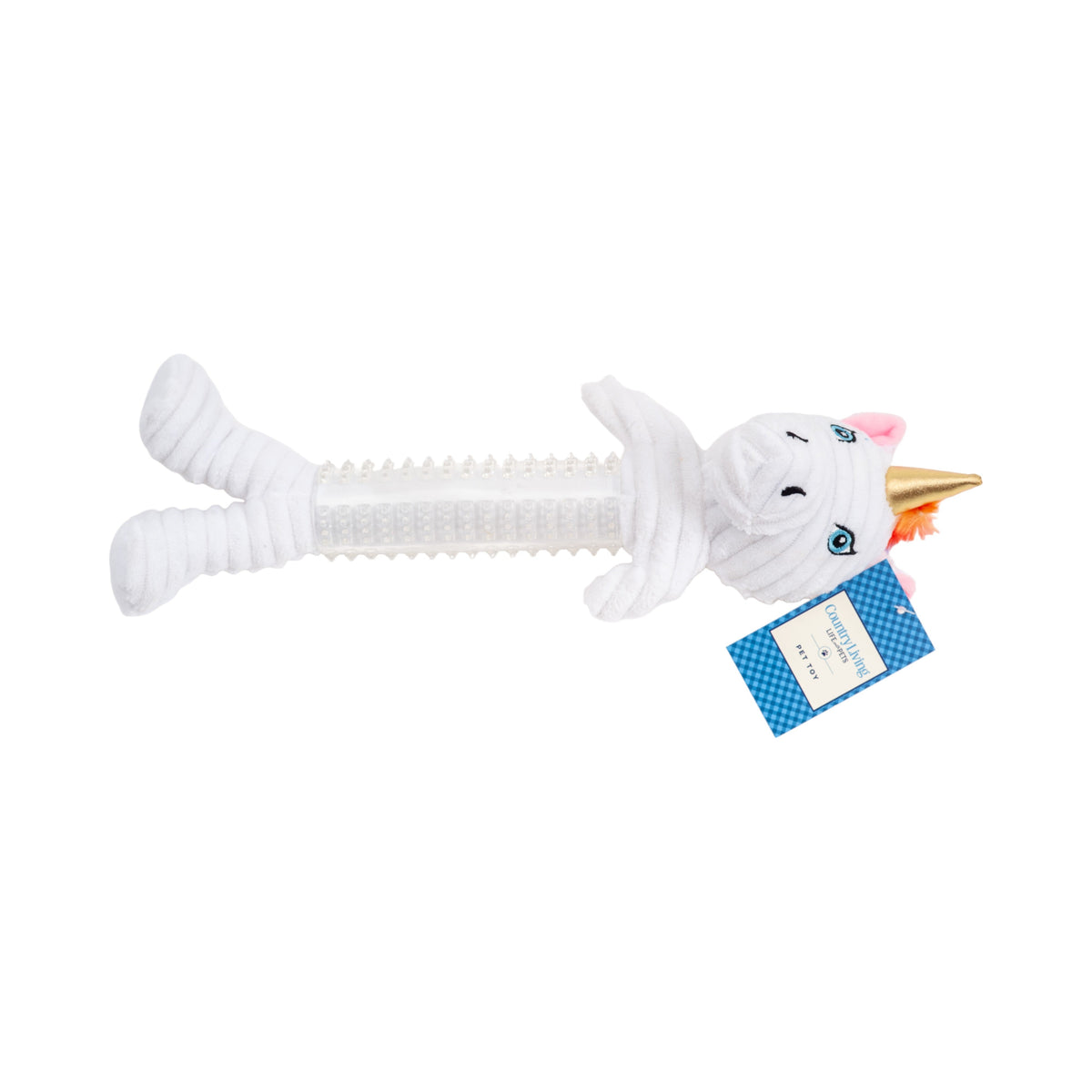 Unicorn Corduroy Plush Dog Toy with Rubber Accents