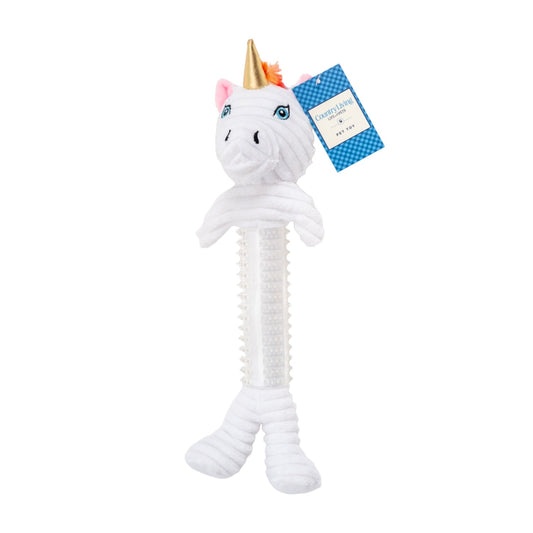 Unicorn Corduroy Plush Dog Toy with Rubber Accents