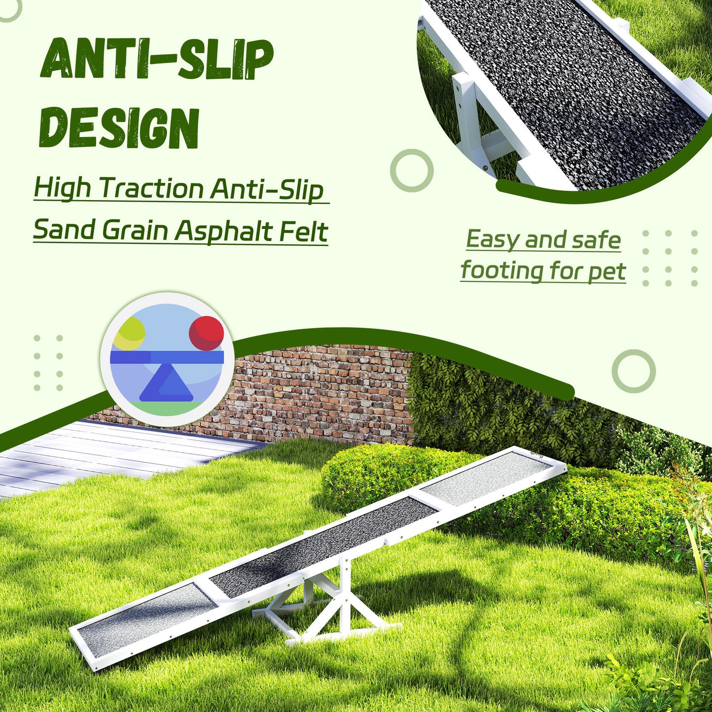 Wooden Dog Agility Seesaw For Training And Exercise, Weather Resistant, 83 L X 16 W X 14 H, White