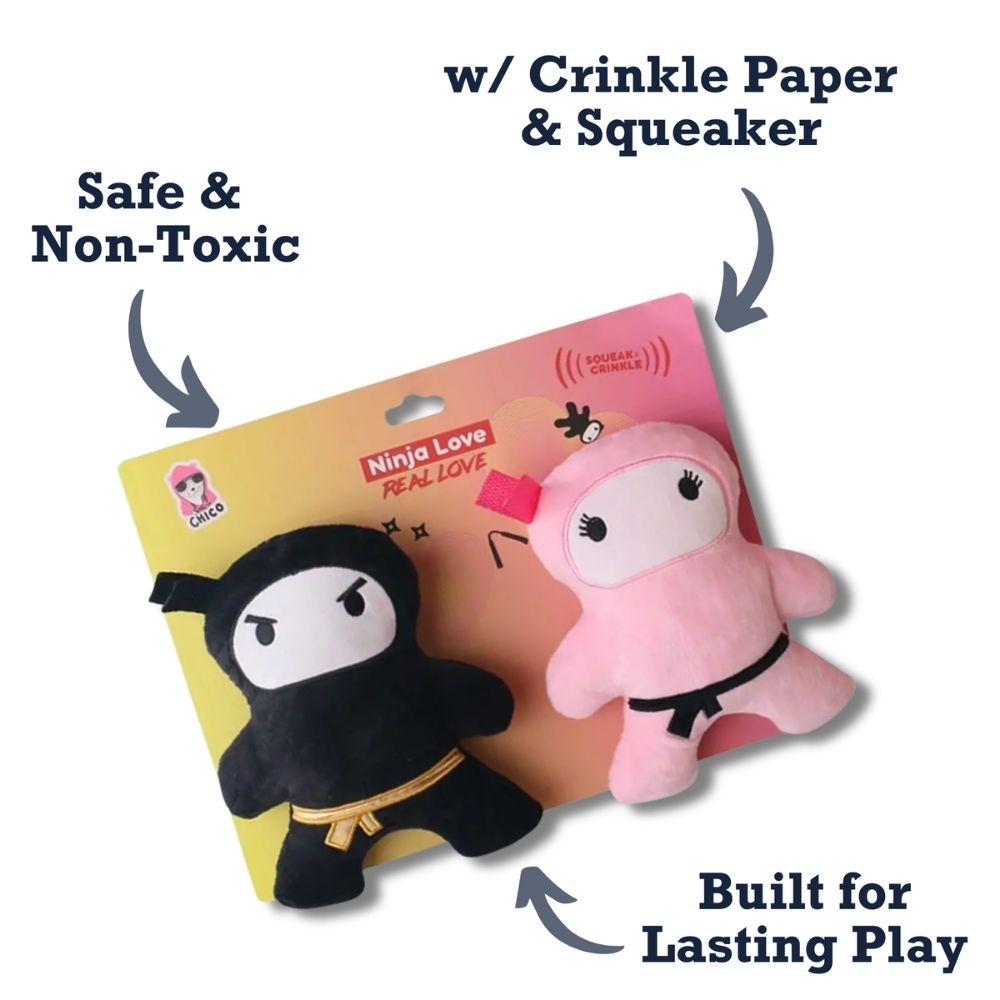 Pink & Black Ninja Plush Dog Toy Set