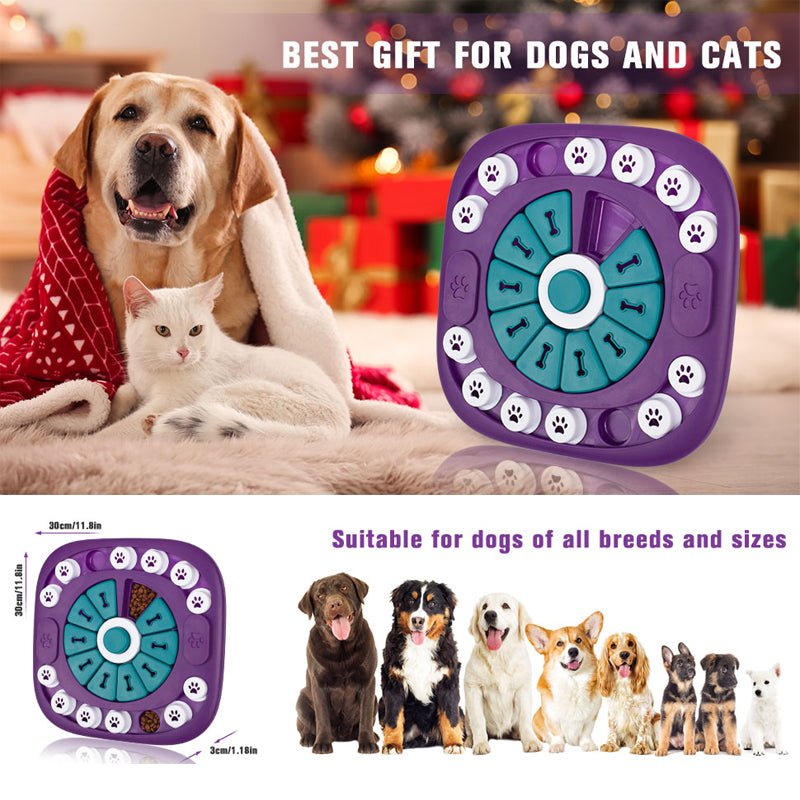 Purple dog puzzle toy with 24 treat holes and slow feeder for dogs of all sizes and breeds