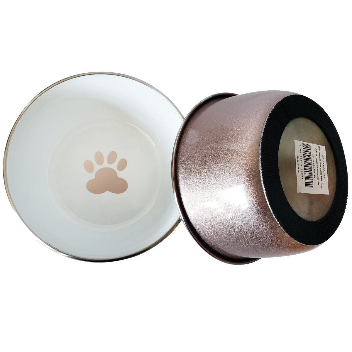 Rose Gold Paw Print Deep Stainless Steel Dog Bowl