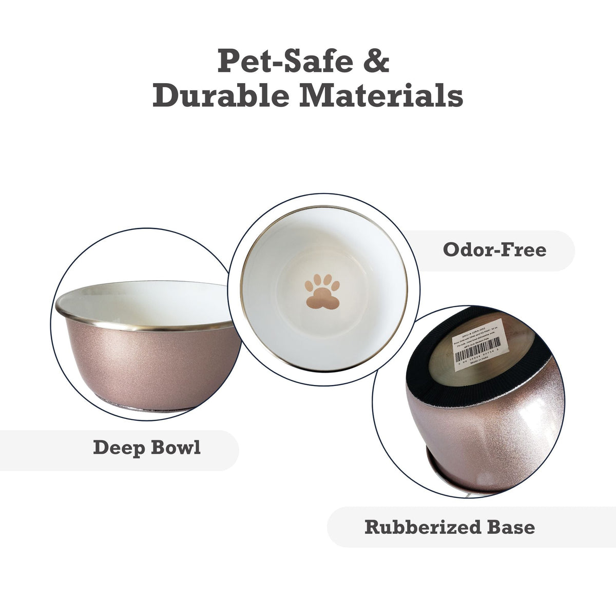 Rose Gold Paw Print Deep Stainless Steel Dog Bowl