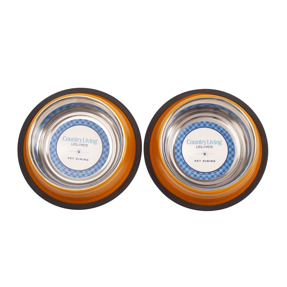 Golden Yellow Ribbed Stainless Steel Pet Bowls, Set of 2